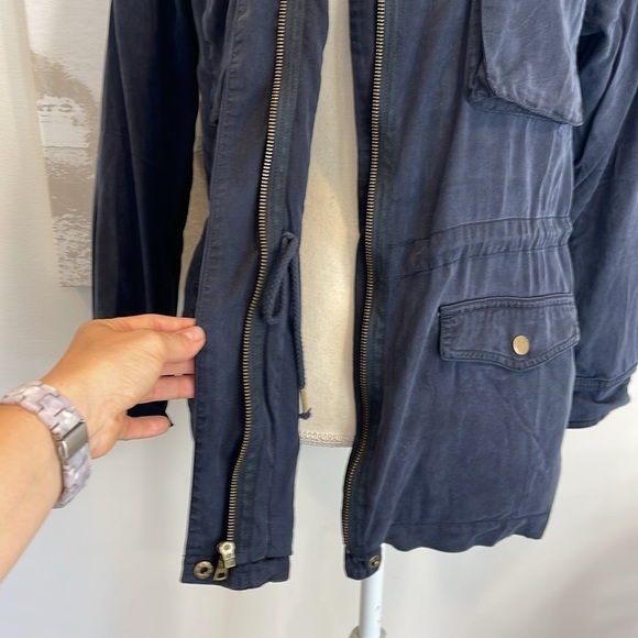 Navy Blue Moto Drawstring Waist button sleeve jacket - Picture 7 of 11